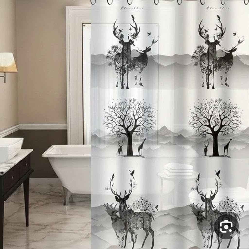White Shower Curtain for Bathtub, Multi-Pattern Design, 180 × 180 cm, Water-Resistant, Made from Thick and Durable Material.
