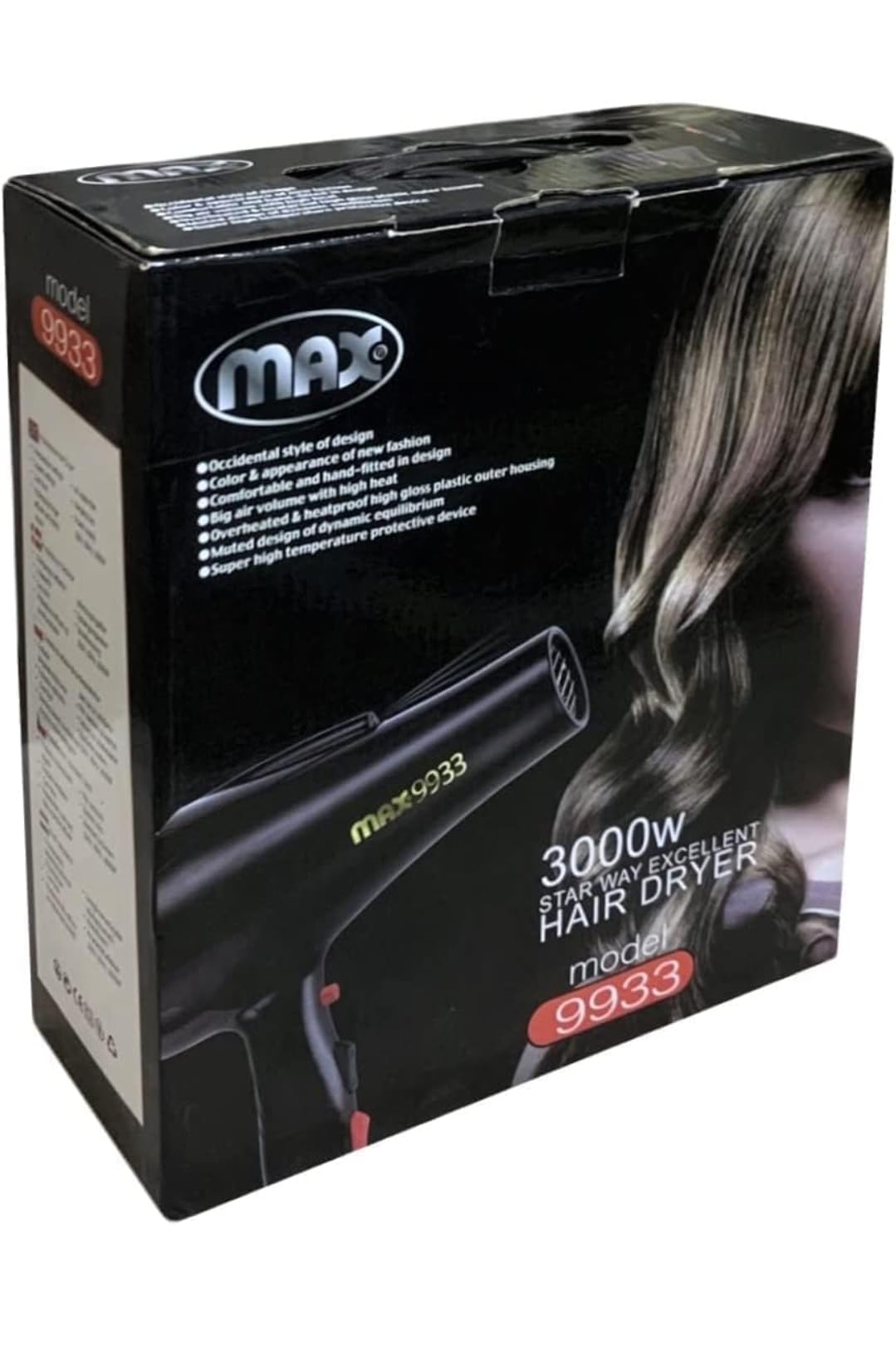 Max 9933 Hair Dryer, 3000 Watts, Black