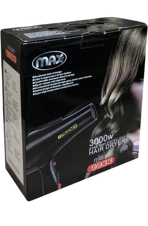 Max 9933 Hair Dryer, 3000 Watts, Black