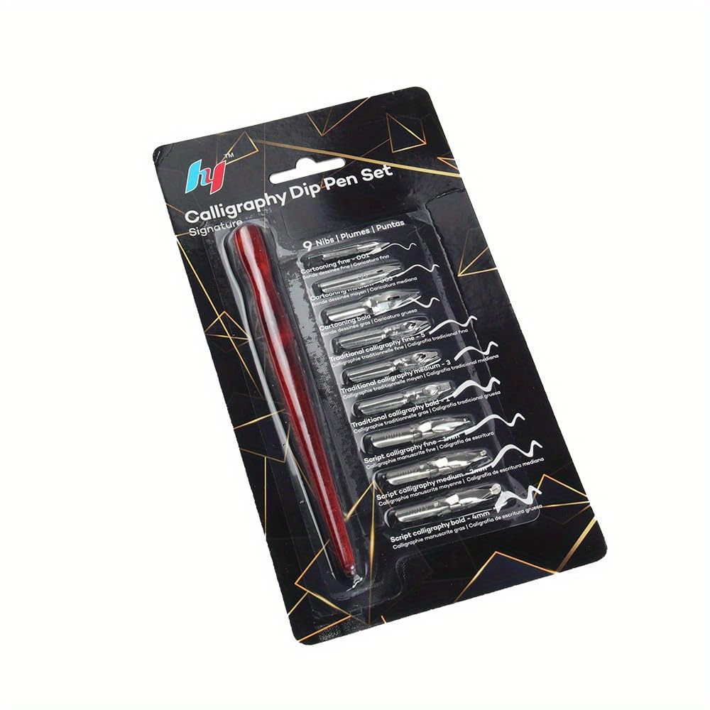 HJ Calligraphy Dip Pen Set with 9 Nibs, Signature Writing Kit
