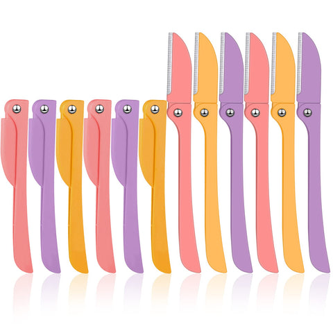 Bonuci 12 Pieces Eyebrow Razor Multipurpose Touch up Razor Flamingo Pattern Eyebrow Trimmer Exfoliating Dermaplaning Tool Facial Hair Trimmer Facial Dermaplane Razors for Women and Men