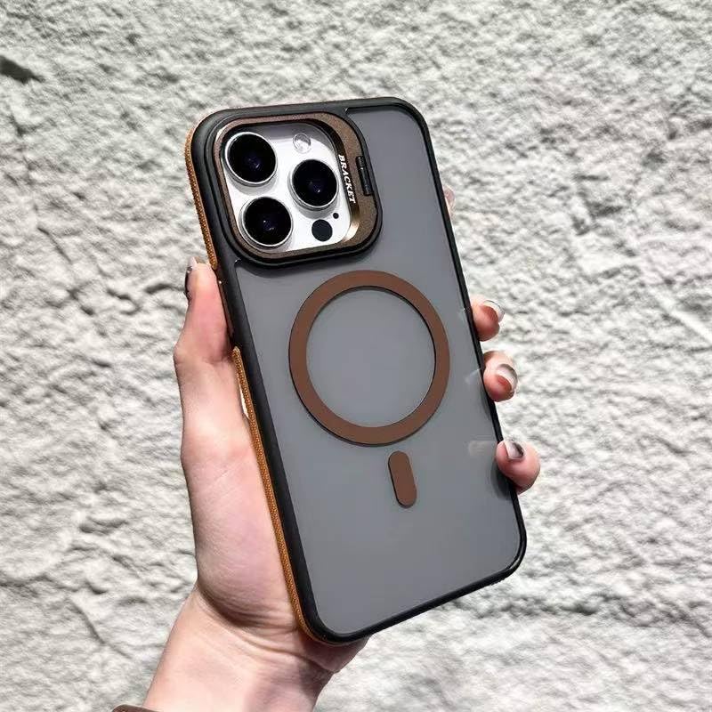 Eco Magnetic Case for iPhone15 Pro Max with Lens Stand, Compatible with Wireless Charging Cover, Anti-Fingerprint TPU Bumper Slim Shockproof Protective Case for iPhone 15 Pro Max (Desert Titanium)