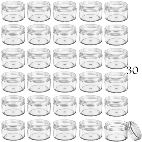 30 Pieces Empty Plastic Jars with Clear Plastic Lids for Cosmetics, Lotions, Creams, Eyeshadow, Makeup, Powder, Jewelry, Sample 25 Grams