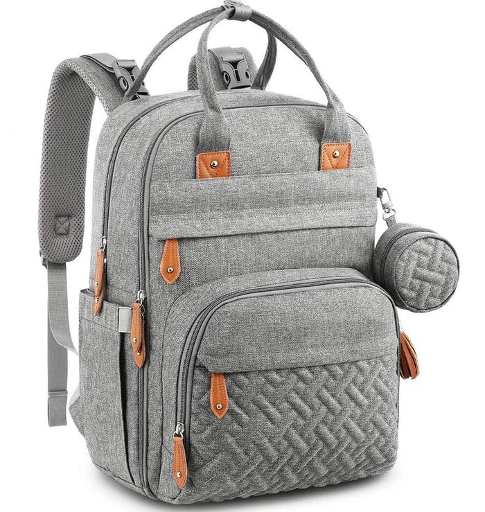 Hanso Diaper Bag Backpack - Travel Maternity Bag with Large Capacity, Waterproof Baby Bed, Diaper Changing, Baby Care Handbag in One (Grey)