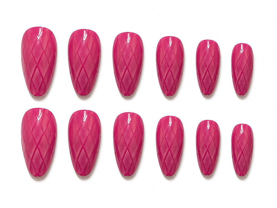 Press-On Nails Set, ABS Material, Glossy Finish, Reusable, 12 Pieces, for Daily Wear and Special Occasions (Fuchsia Pink)
