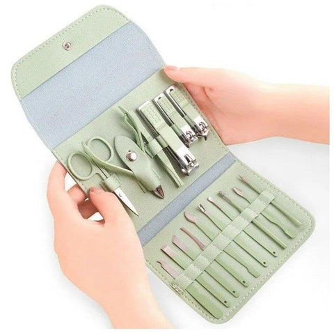 Generic 16-Piece Stainless Steel Manicure Pedicure Set with Folding Travel Case:, Durable, Rust-Resistant Tools for Long-Lasting Care