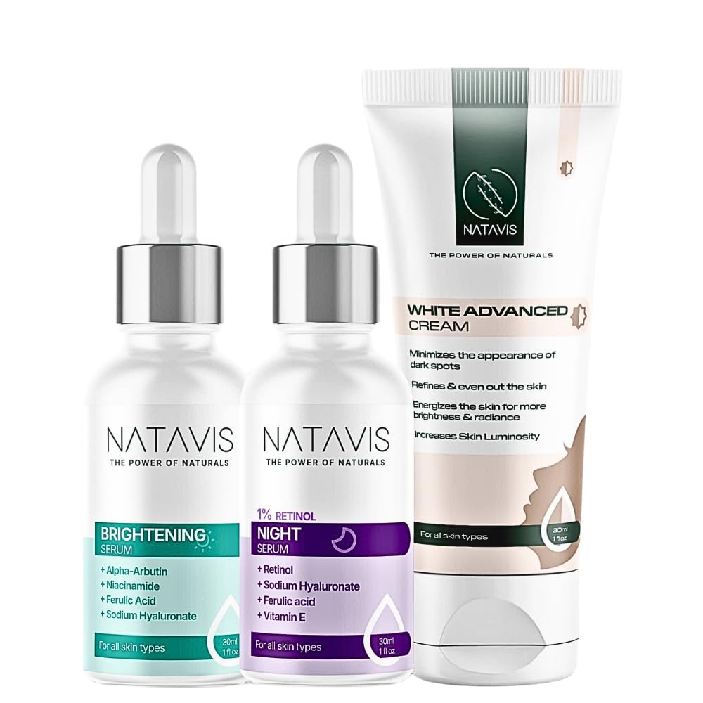 Natavis Retinol serum 30 Ml + White Advanced Cream+ Brightening Serum - Alpha Arbutin - Niacinamide & Ferulic Acid - Hydration & Nourishment - Whitening Skincare Routine