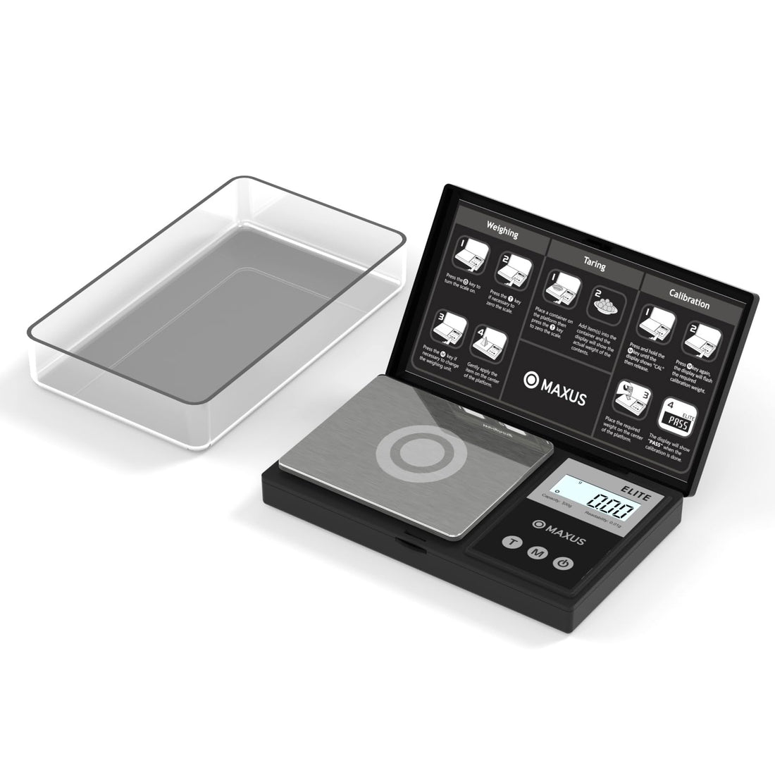 MAXUS Precision Pocket Scale 200g x 0.01g, Elite Digital Gram Scale Small Scale Mini Food Scale Jewelry Scale Ounces/Grains Scale, Easy to Carry, Great for Travel,Backlit LCD, Stainless Steel, Black