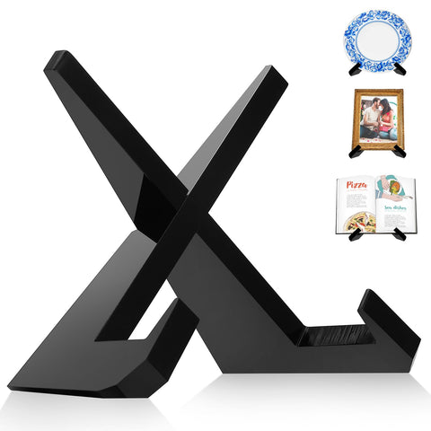 BEST MEDIA Acrylic Plate Holder and Display Stand, 16.5 CM, Easel for Books and Photos, Sturdy Picture Frame Stand for Cookbooks, Artwork, and Decorative Plates, Home Office Décor - Black