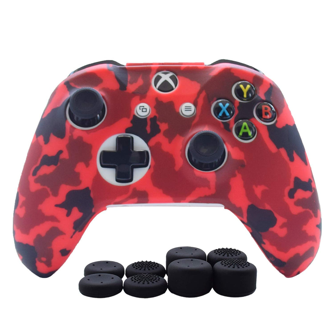 Hikfly Controller Cover Silicone Xbox Grip Kits for Xbox One Controller Video Games(1 x Controller Camouflage Cover with 8 x Thumb Grip Caps)(Red)