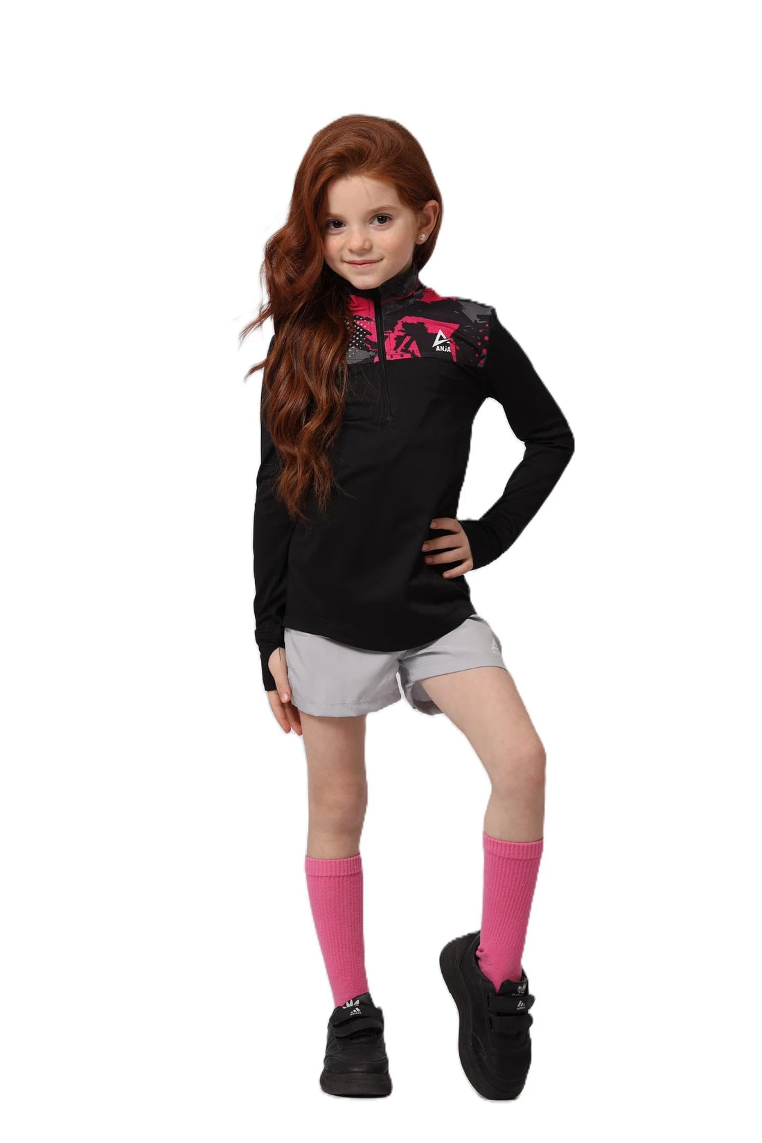 Girls Black pattern Splash Performance T-Shirt – Sporty Long Sleeve Top