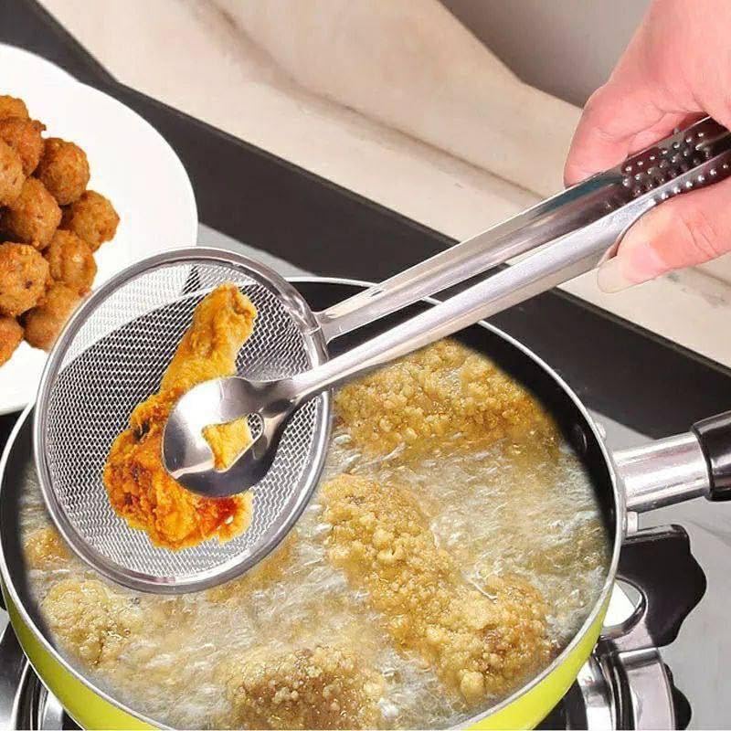 Stainless Steel Frying Pan with Strainer, 30 cm Diameter, Non-Stick Coating