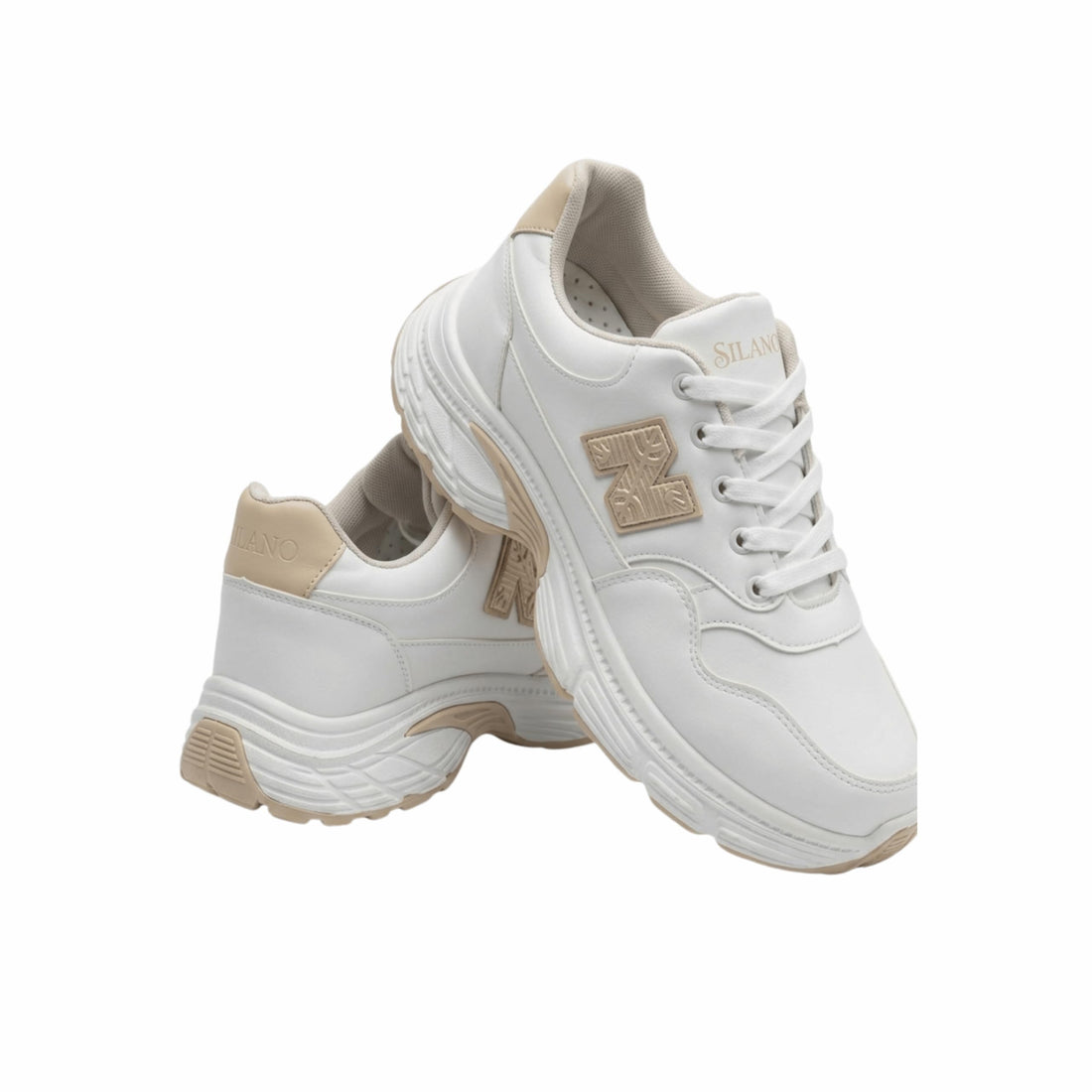 Silano Men’s White Chunky Sneakers – Lace-Up Casual Walking Shoes with Cushioned Sole, Anti-Slip Rubber Outsole, Breathable Upper, Lightweight Streetwear Trainers for Daily Wear