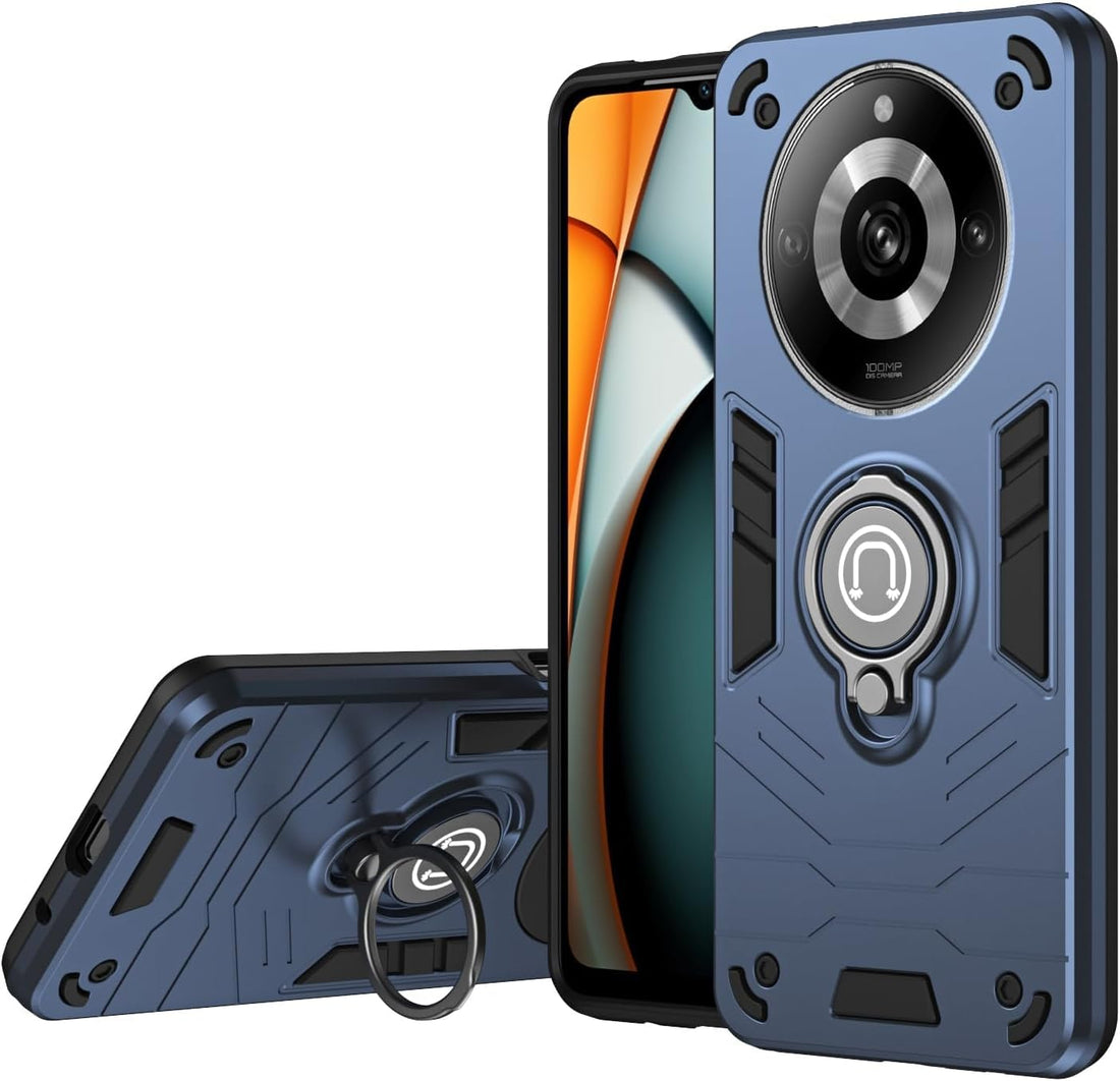 GOLDEN MASK For Realme 11 Pro Plus Armor Window Bracket Camera Shield Cover Camera Lend Protection With Ringe (Navy Blue)