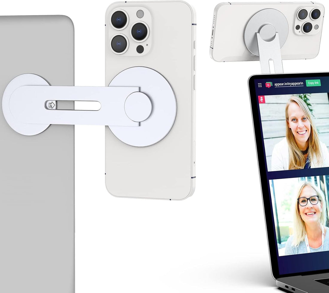 Magnetic Laptop Phone Holder - 180° Adjustable Continuity Camera Mount for iPhone, Compatible with iOS 16 & macOS Ventura - Slim Expansion Bracket for Smartphones & MacBook