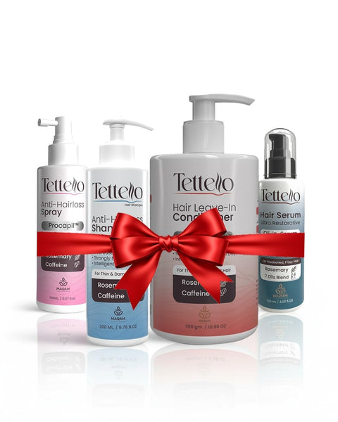 Tettello Hair Care Bundle, Anti-Hair Loss Spray, Shampoo, Leave-In Conditioner and Serum, Complete Routine Set