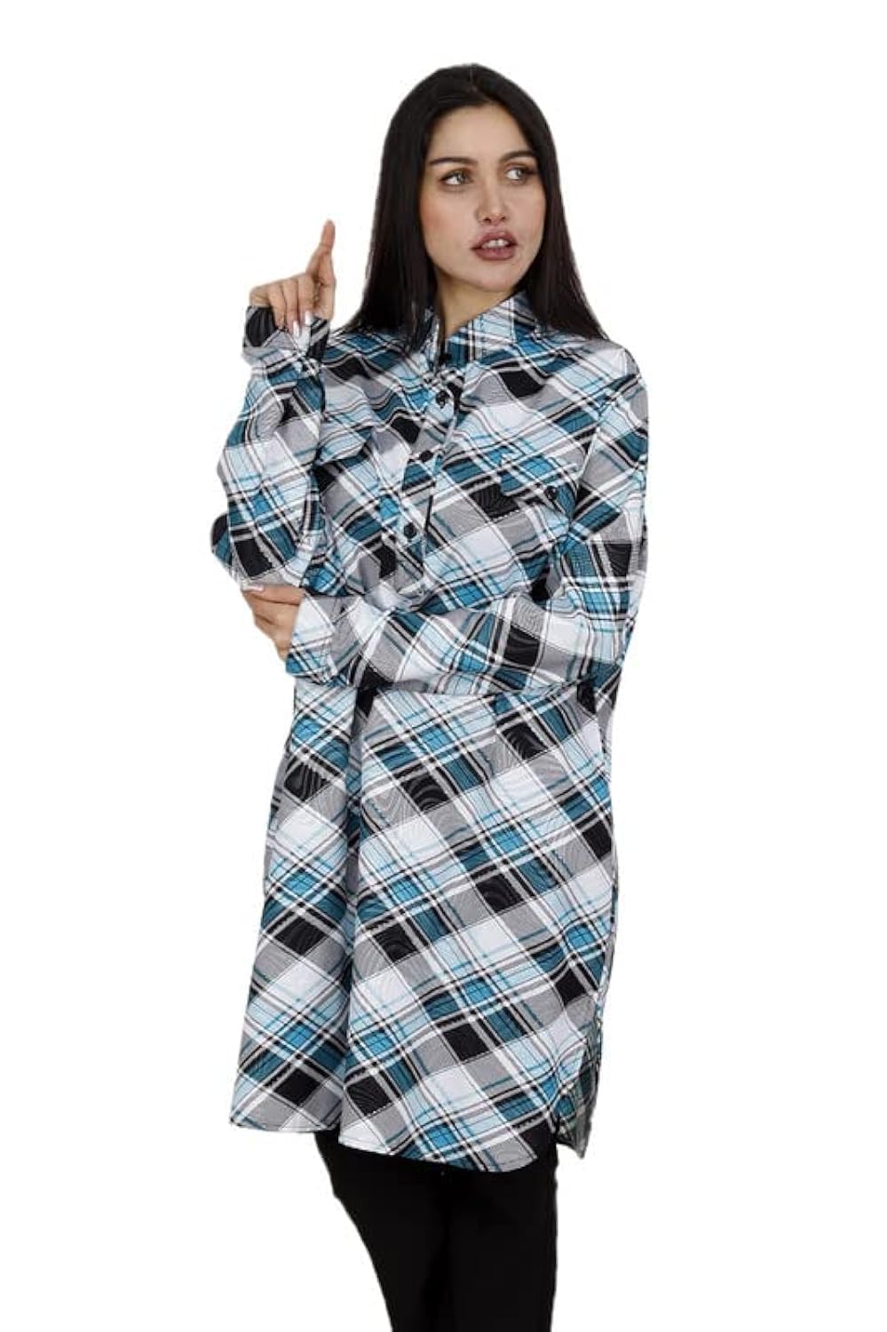 First Mood Women's 007 Plaid 2 Pocket Top