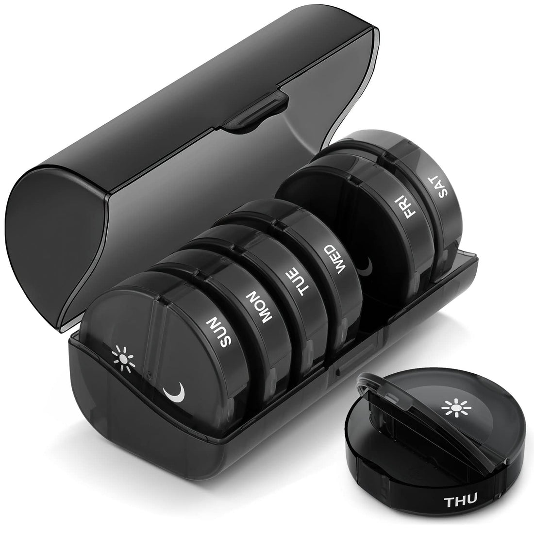 Pill Organizer 2 Times a Day, Weekly AM PM Pill Box, Large Capacity 7 Day Pill Cases for Pills/Vitamin/Fish Oil/Supplements (Black)