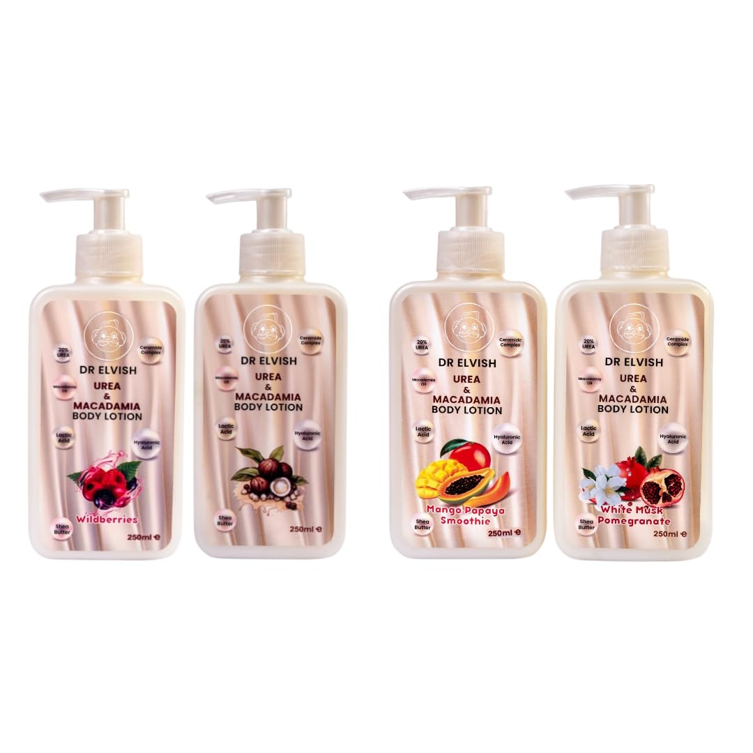 Dr. Elvish Urea Power Body Lotion Set – 4 Intensive Hydrating Body Lotions with 20% Urea, Ceramides & Natural Oils | Deep Repair for Very Dry, Rough & Uneven Skin |1000ml in total
