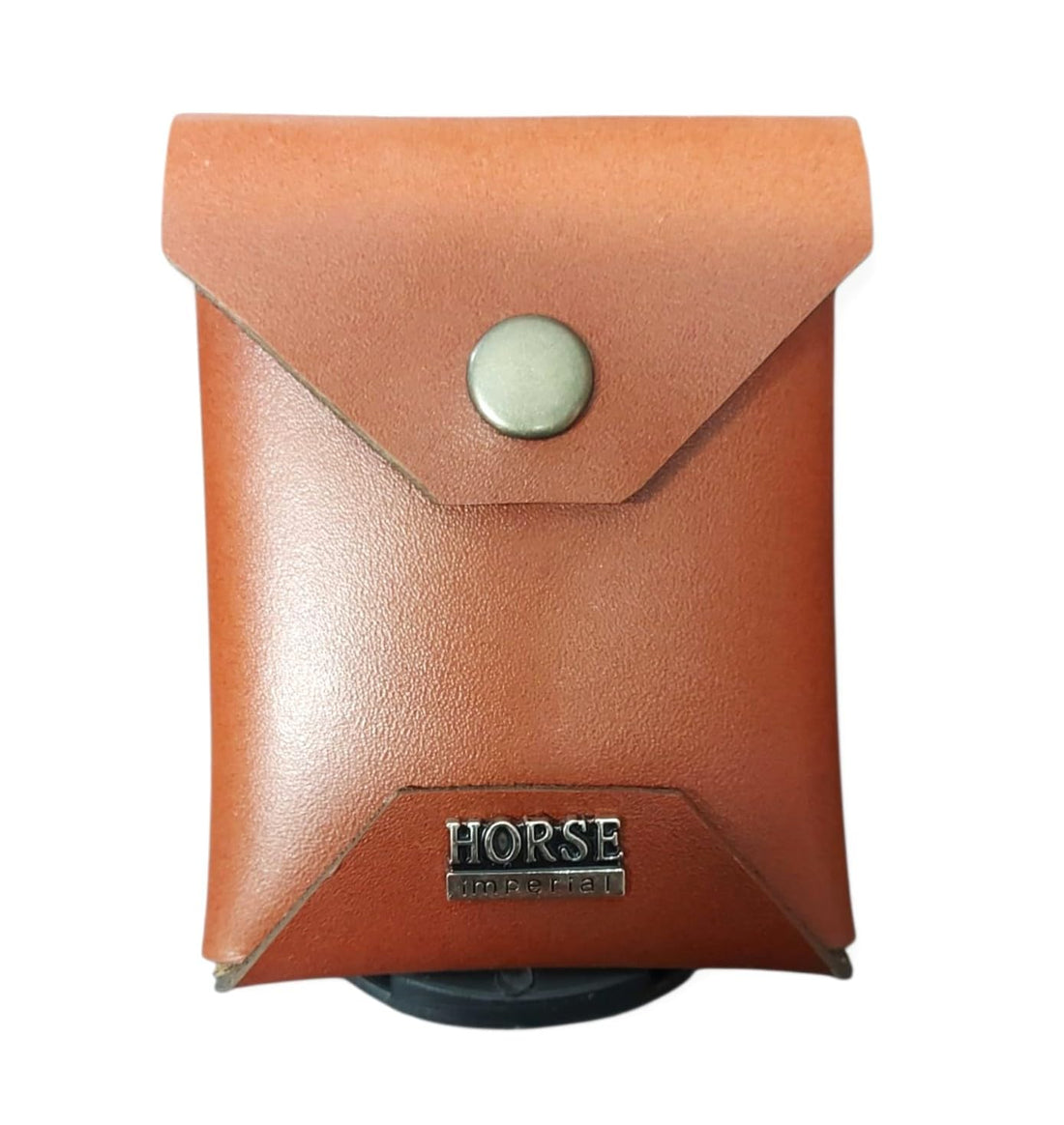 Horse Imperial Leather Card Wallet with Snap Button Closure, Beige (red camel)