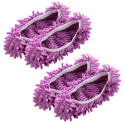 Mop Shoes 2 Pairs Washable Dust Mop Floor Cleaner Slippers Shoe Cleaning Floor Mop Lazy Slippers Microfibre Shoe Cleaning Polishing Dusting Cleaning Foot Socks Shoes Mop Purple