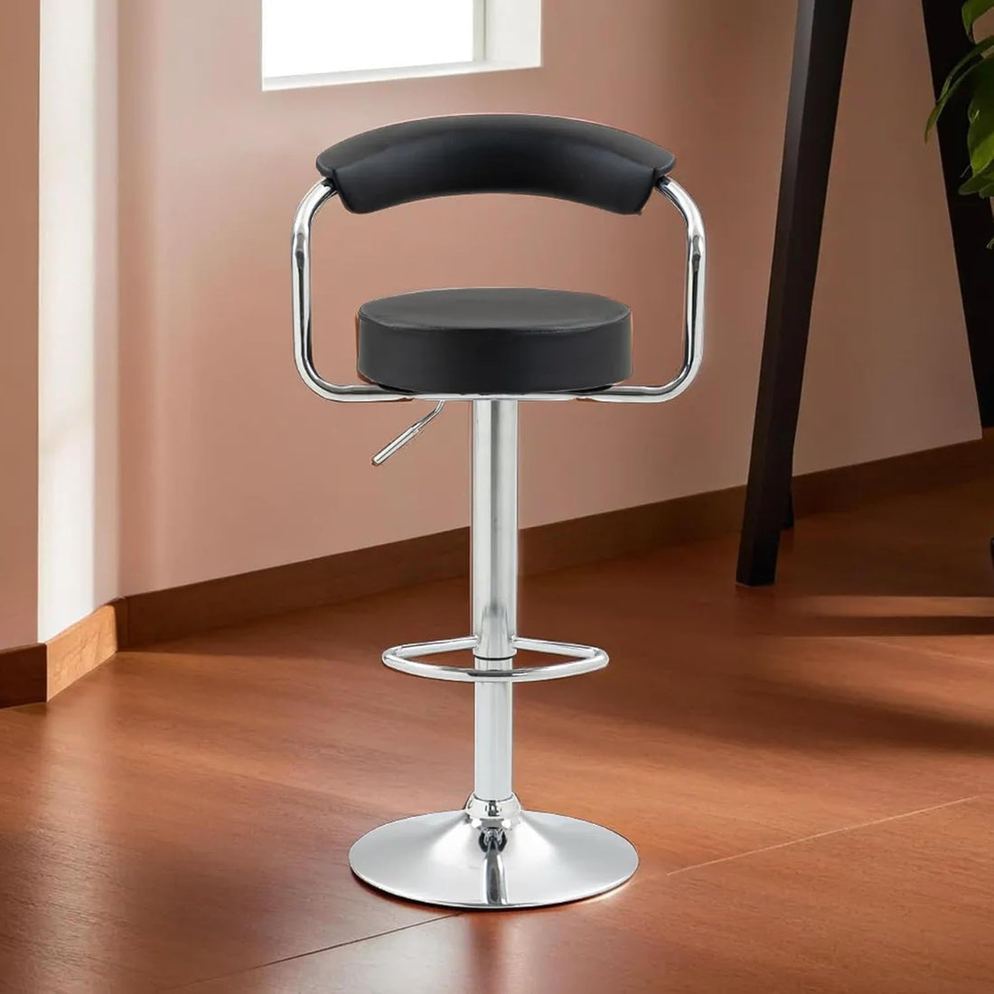SAVYA HOME Bar Stool | Revolving Stool for Kitchen | Height Adjustable 360 Swivel Design | High Chair for Adults Suitable for Cafeteria Dining Office Shops | Black