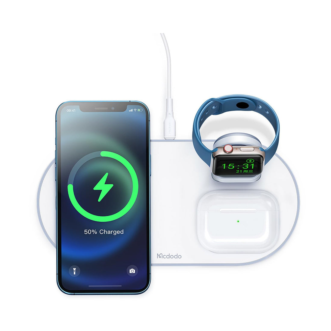 mcdodo Ch-7060 3in1 Magnetic 15W Wireless Fast Charge Dock Stand White