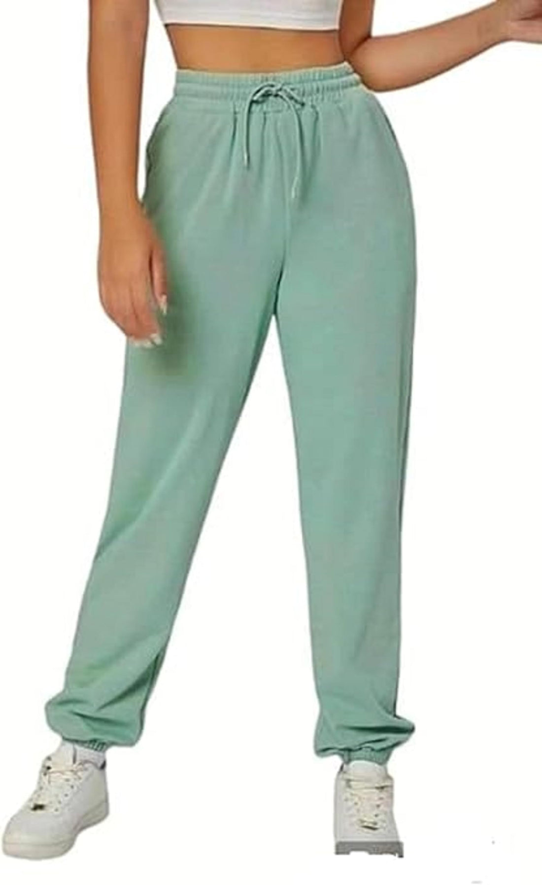Cotton Milton Athletic Pants with Drawstring, High Waist, and Elastic Cuffs - Plain Sweatpants for Girls and Women by Meza