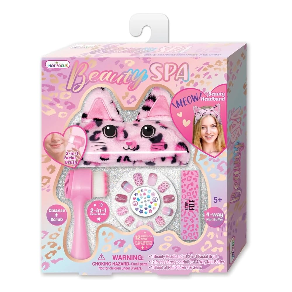 Hot Focus Leopard Beauty SPA Rainbow Facial and Nail Set, Plastic, Multicolor, 0.25 Kilograms