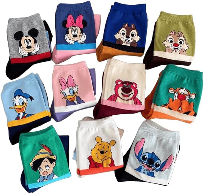 "Smart Edge, Cartoon Short Socks, Half Disney Characters Women Over The Masterpiece in Imagination Girls and Boys, Fashion and Unique Socks, 12 Pairs, Multicolor "