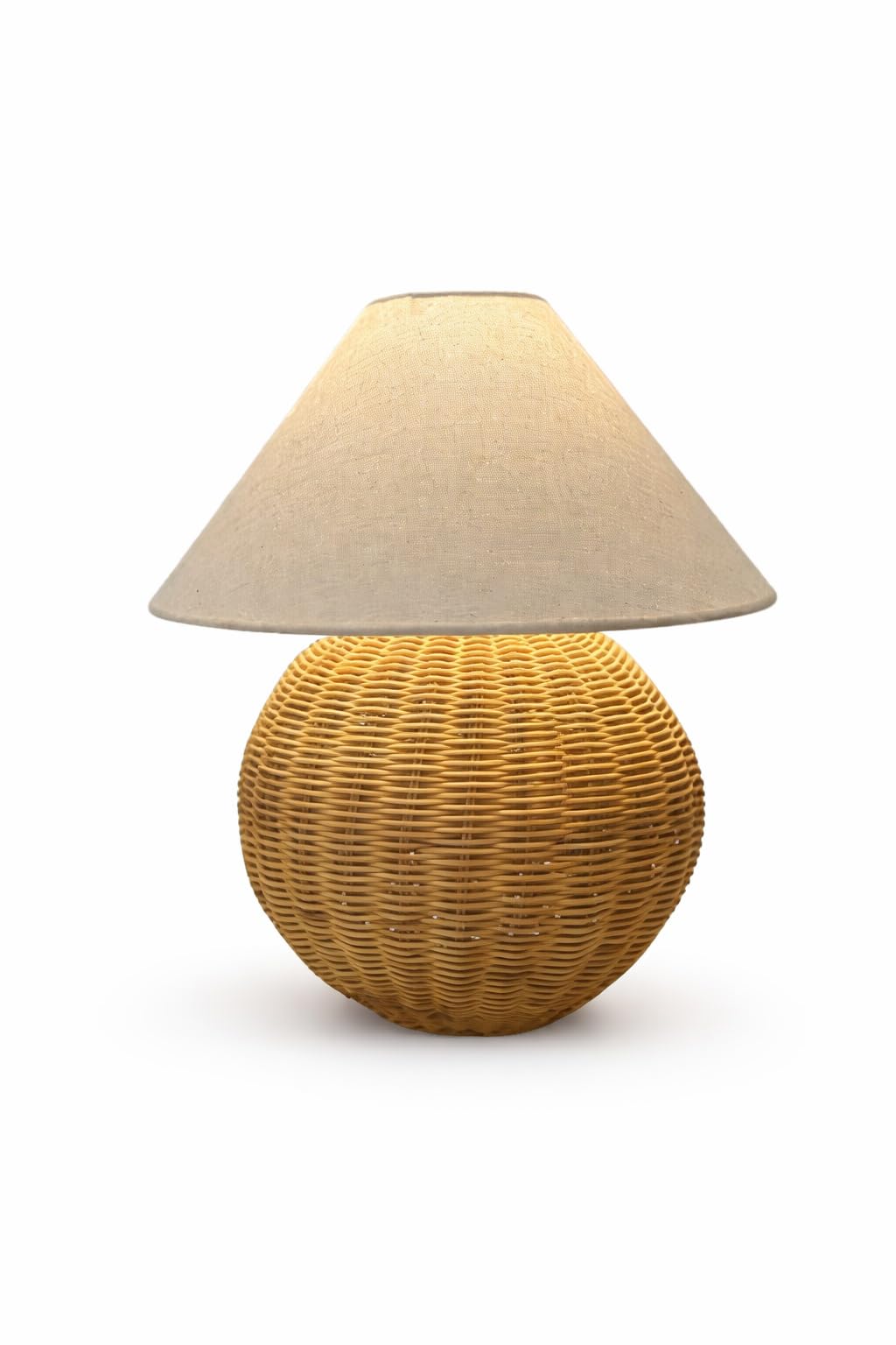 Natural Bamboo Table Lamp, 400mm Height, Handwoven Boho Design, Warm Lighting, for Bedrooms, Living Rooms, Nightstands
