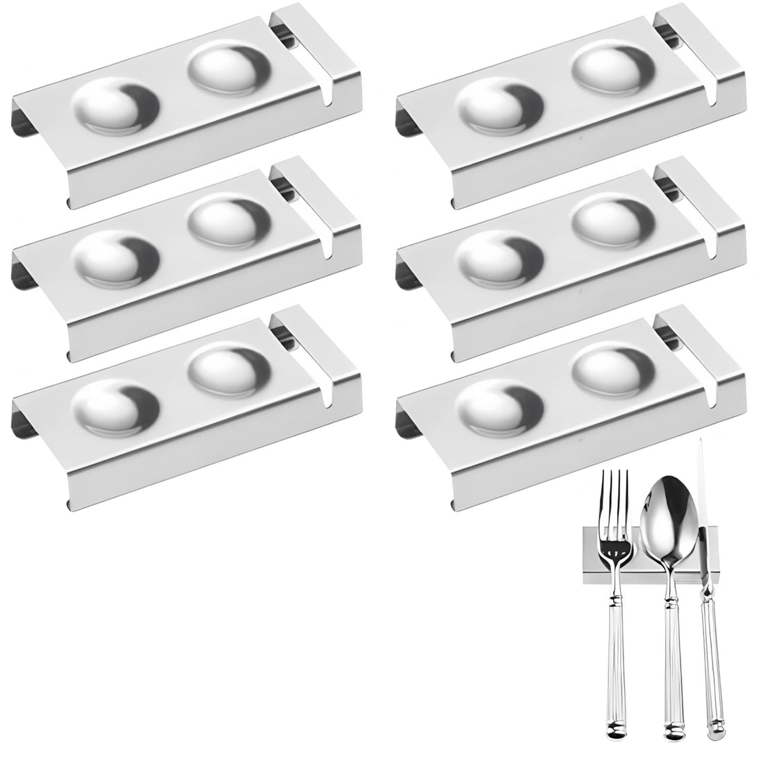 nalaina Set of 6 Cutlery Rests Stand for Chopsticks Spoon Fork Knife Rest Rack 304 Stainless Steel Flatware Holder for Dining Table, Home, Restaurant, and Hotel (Silver, 10X4X1.5CM)