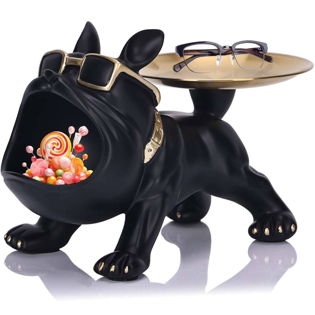Black Bulldog Tray Statue Cool Bulldog Storage Decoration Key Bowl for Entryway Table, Funny Dog Candy Dish Key Holder Bowl, For Modern Home Decor Office Desk French Decor Hippo Candy Dish Gifts