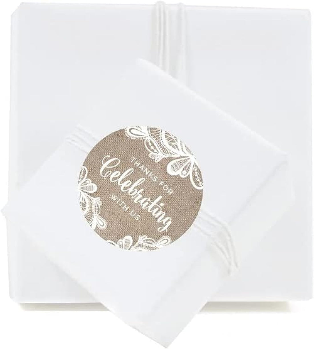 Burlap Lace Engagement Wedding Collection, Round Circle Gift Stickers, Thank You for Celebrating with US - 24 pcs