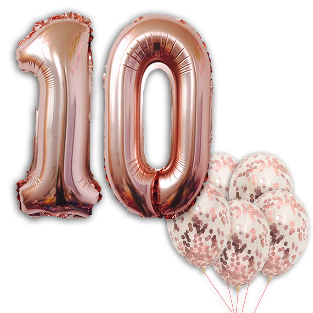 10 Number Balloons, Rose Gold -10 Birthday Decorations | 10st Birthday Balloons Foil Mylar Rose Gold Balloons for Rose Gold Party Supplies |10 Birthday Party Decorations