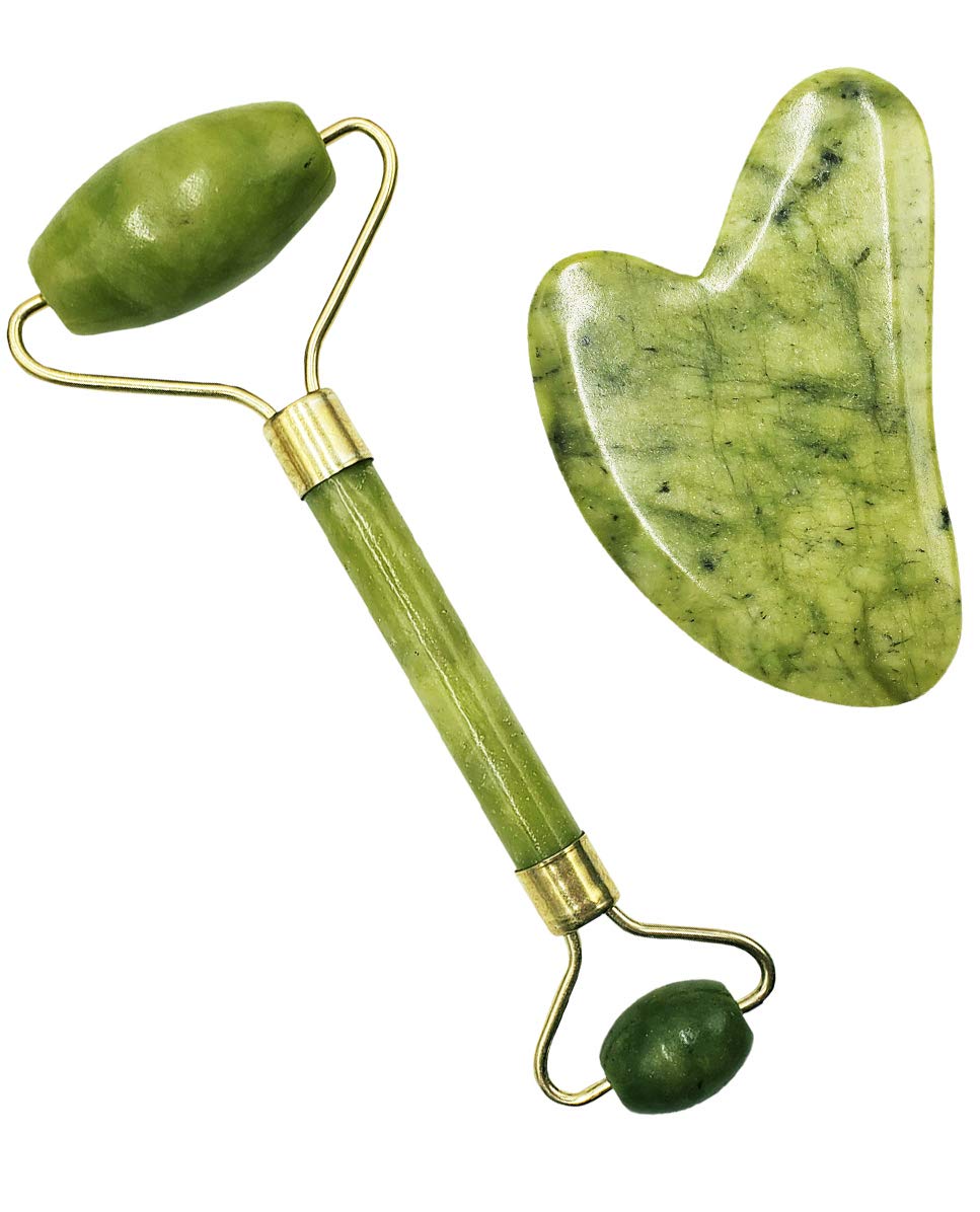 Jade Roller Gua Sha Set, Detox Sc Massage Facial, Wrinkles Anti Aging Set (Style #2)