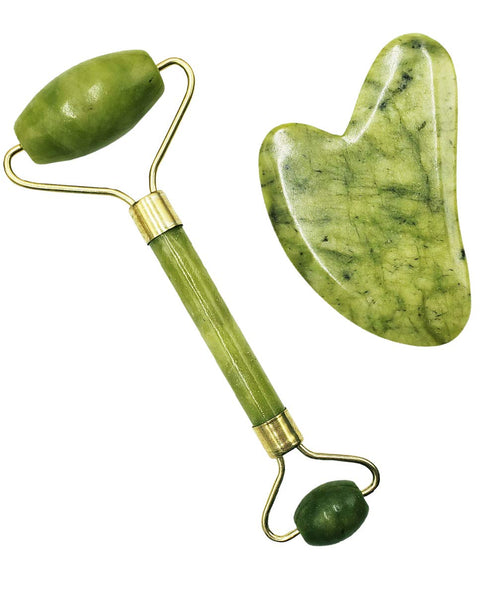 Jade Roller Gua Sha Set, Detox Sc Massage Facial, Wrinkles Anti Aging Set (Style #2)