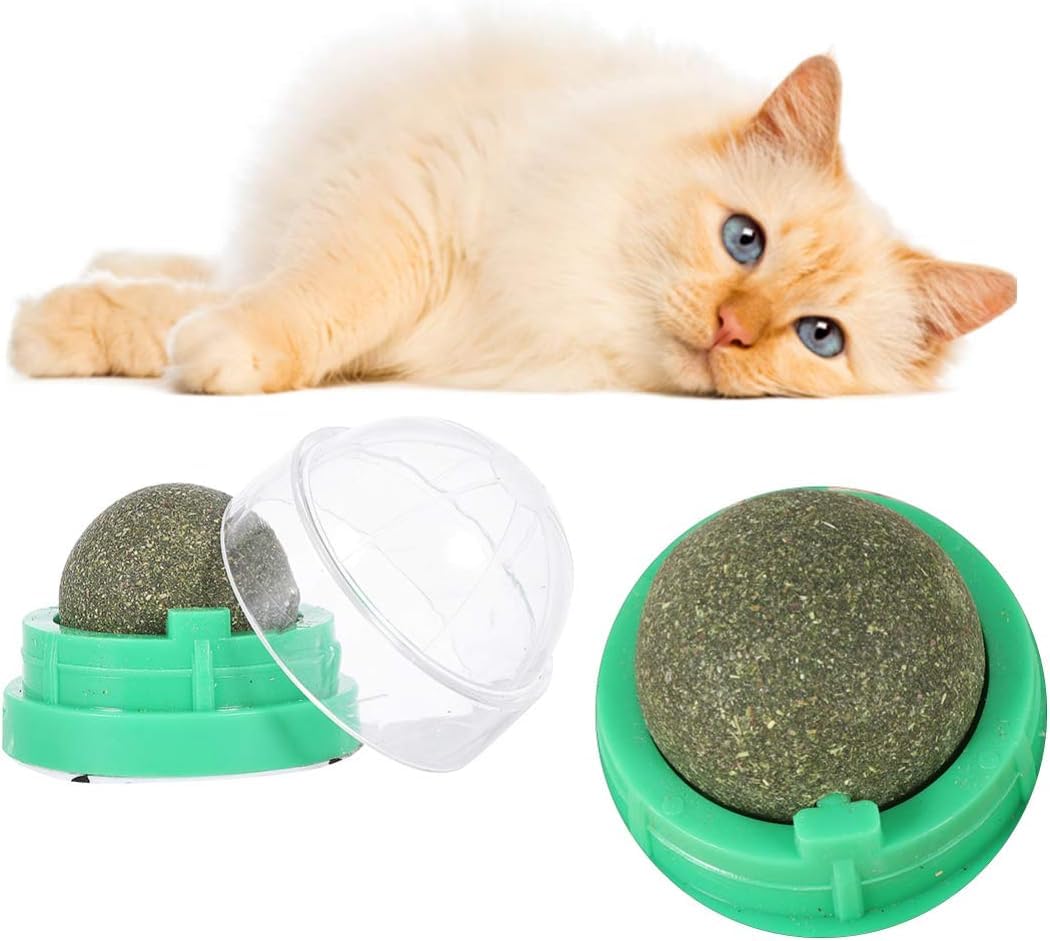 Catnip Balls for Cats Wall, Catnip Wall Ball, Rotatable Teeth Cleaning Interactive Cute Adhesive Cat Licking Ball for Indoor.(Random colour)