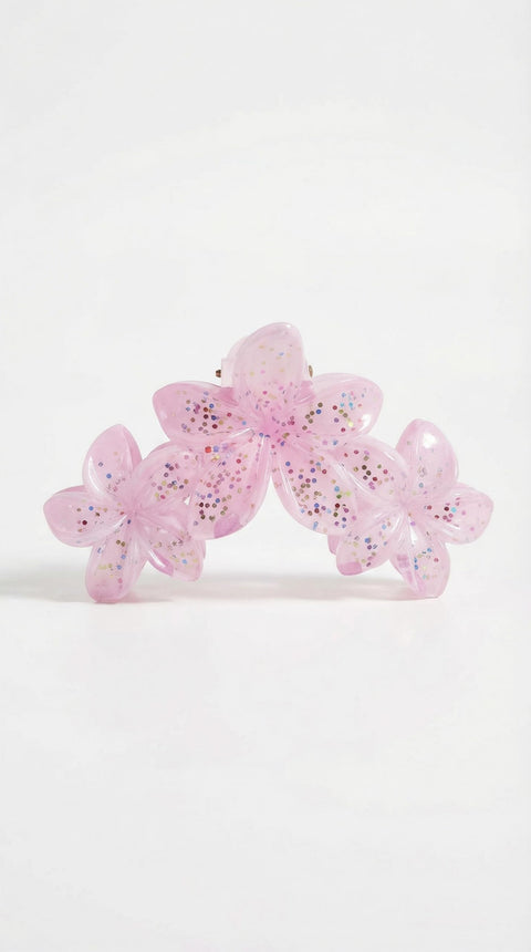 Nopatia Fashion "Glitter" Flower Hair Clip, Transparent Hair Clip with Triangular Floral Details, Elegant and High Quality Hair Styling Accessory (pink)