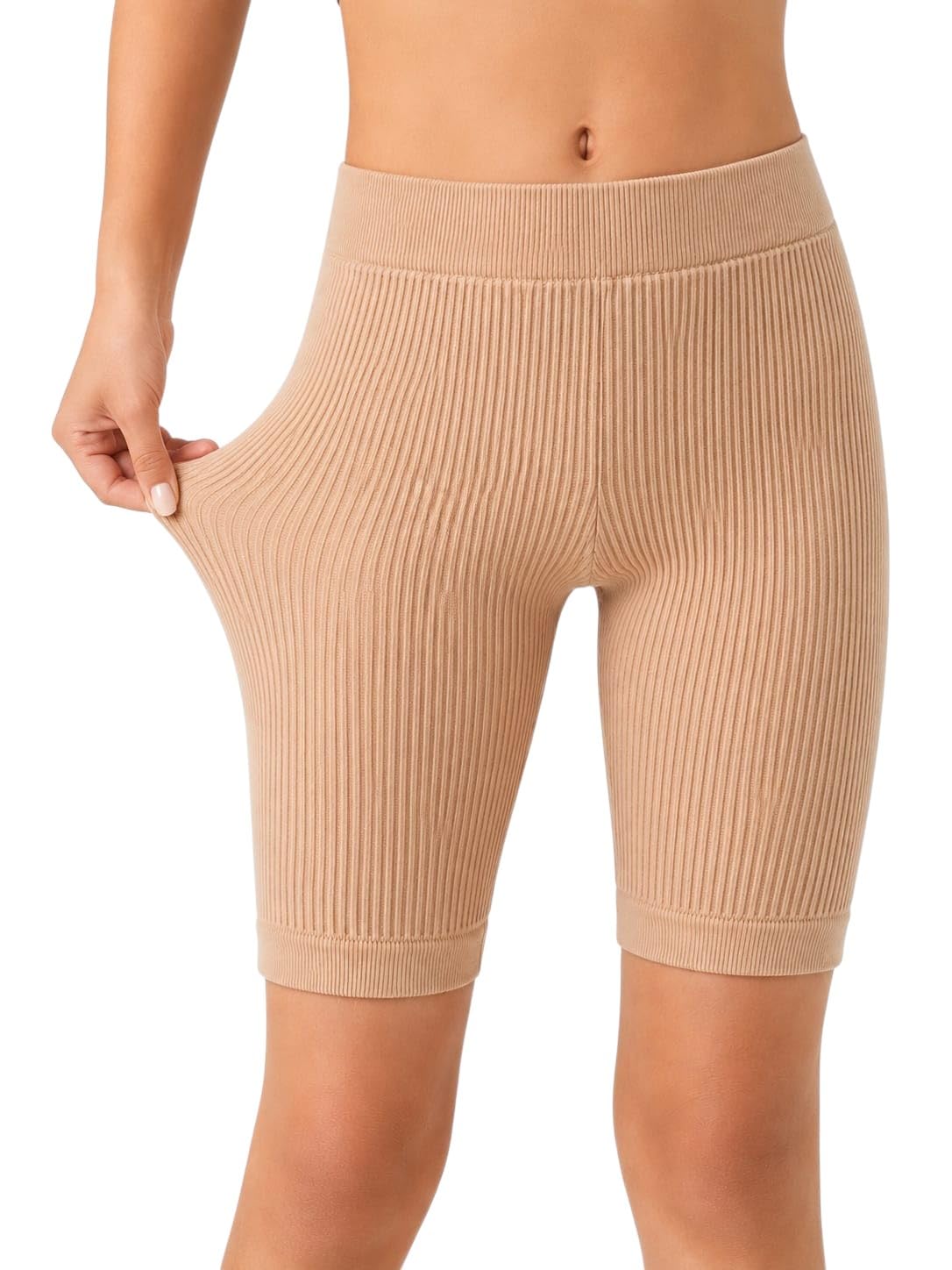 Miza Women's Ribbed High Waist Shorts Comfortable Gym Sports Daily One Size 50 to 90k