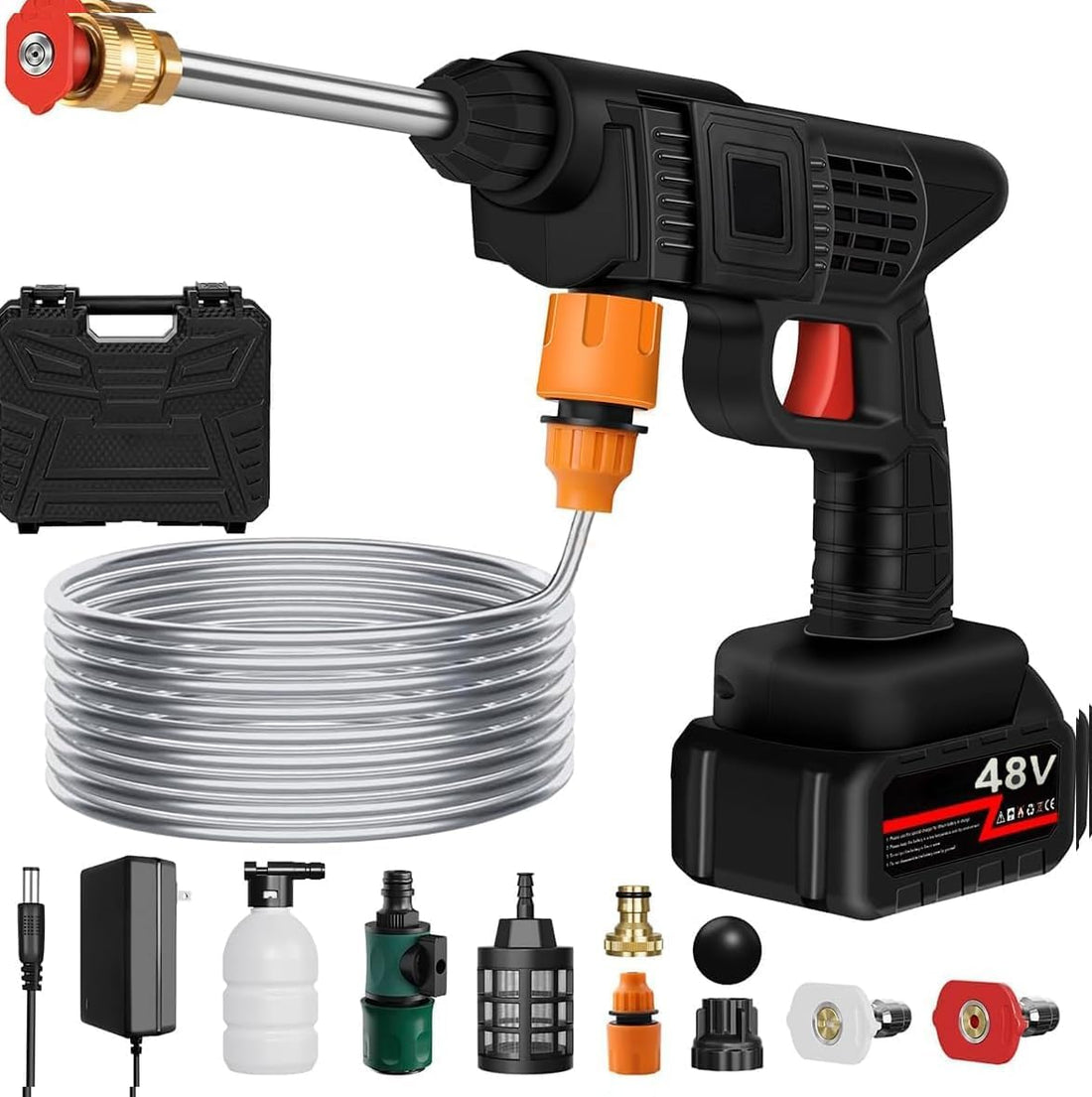 Wireless Washer Water Spray Gun for Car Wash Bike Washing Cleaning 48V Rechargeable Electric High Pressure Water Gun and 5M Hose Pipe CAR Washer High Pressure CAR Washer (Washer-7)