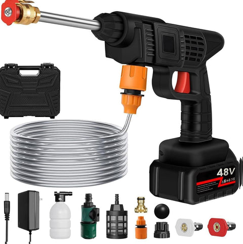 Wireless Washer Water Spray Gun for Car Wash Bike Washing Cleaning 48V Rechargeable Electric High Pressure Water Gun and 5M Hose Pipe CAR Washer High Pressure CAR Washer (Washer-7)
