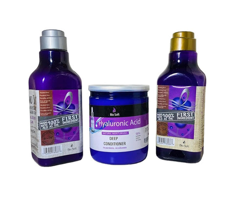 bio soft hair set shampoo, conditioner and bath cream
