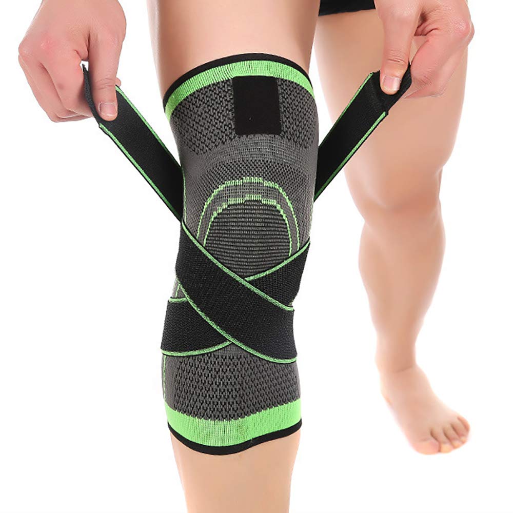 Knee Brace Support, Knee Brace 3D Pressurization Weaving Knee Pads with Adjustable Straps, Sport Pressure Knee Support for Meniscus Tear, Arthritis, Joint Pain Relief,Green,XL