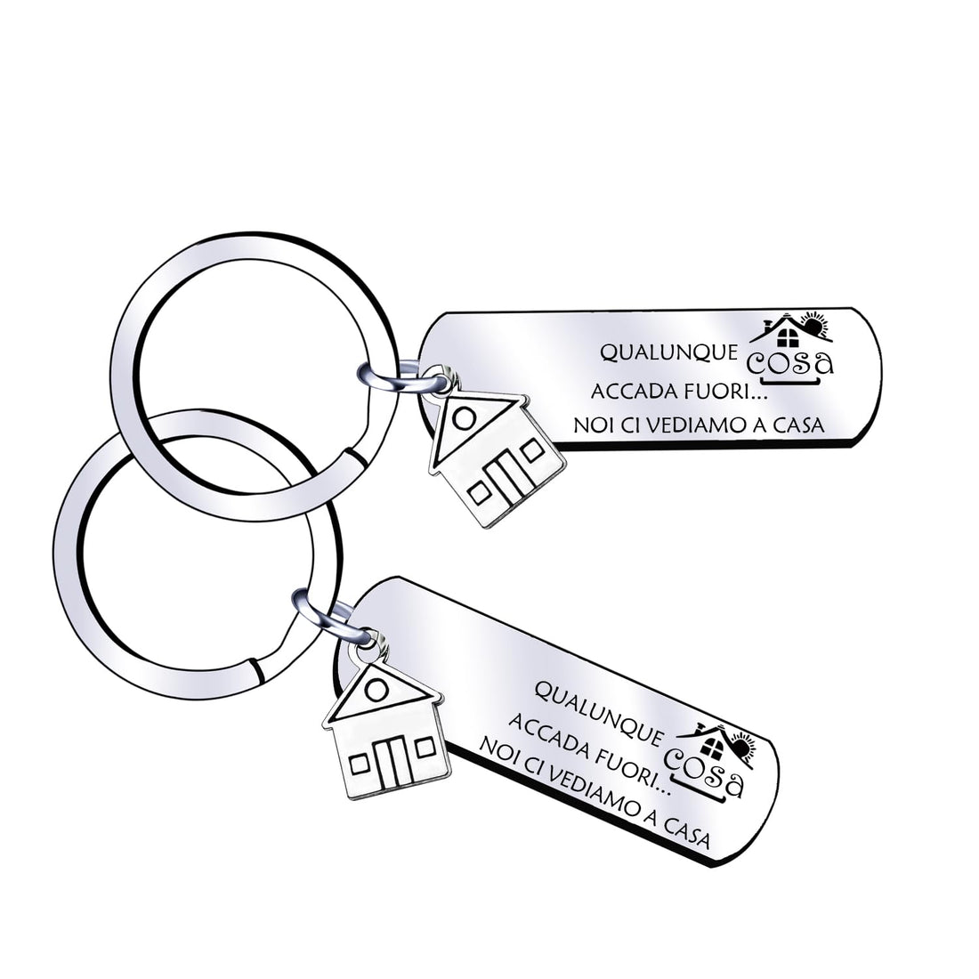New House Stainless Steel Keyring with Pendant and Silver Keys, Engraved Key Holder See You at Home for Her Him Mom Dad