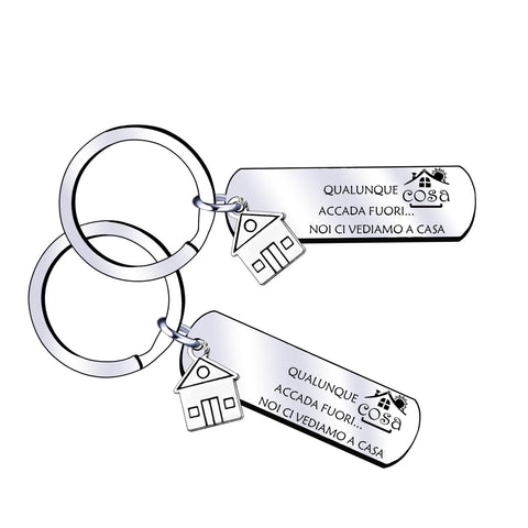 New House Stainless Steel Keyring with Pendant and Silver Keys, Engraved Key Holder See You at Home for Her Him Mom Dad