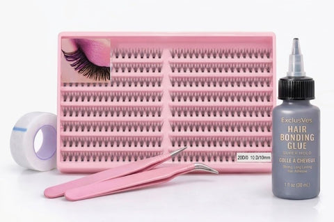 20D Cluster Lashes Kit 10mm – Individual Volume Eyelash Extensions with Bonding Glue, Eyelash Tape Roll & 2-in-1 Tweezers, Natural Soft Look, Easy Apply Lash Set for Salon & Home Use