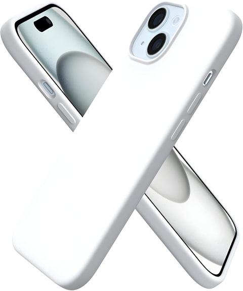 V VOLT Liquid Silicone Case Compatible with iPhone 15, Slim 3-Layer Soft Rubber Protective Cover with Shockproof Design and Anti-Scratch Microfiber Interior (white)