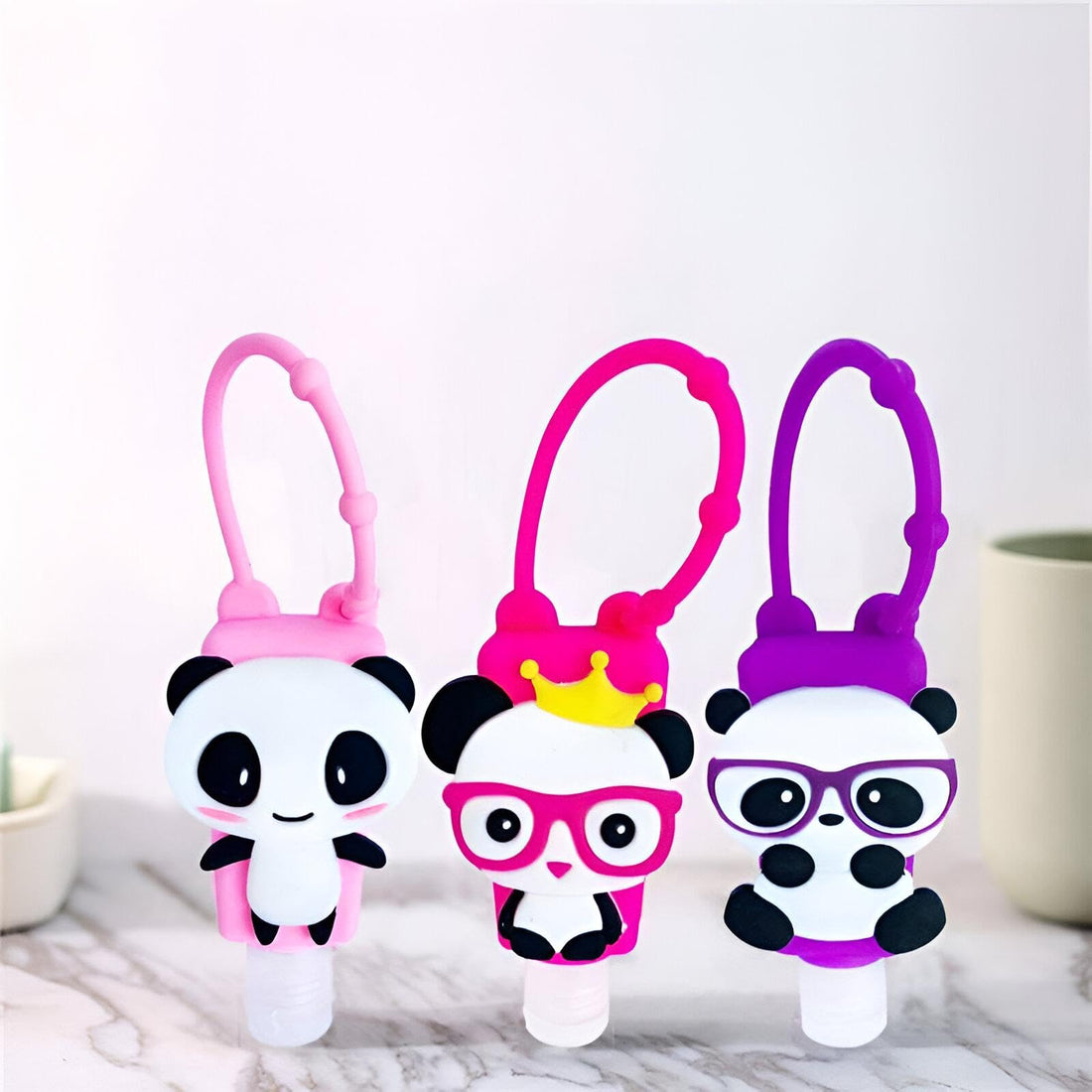 Sanitizer Bottle Set - 3-Piece Set Featuring Dinosaur, Panda Shapes, Silicone Case, 30ml Leakproof Plastic Bottles, Detachable for Travel, Random Assorted Patterns