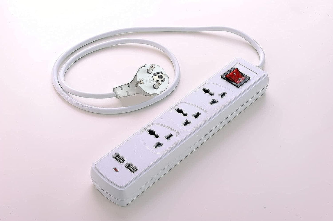Extension Surge Protector (3 Socket and 2 Us, White)